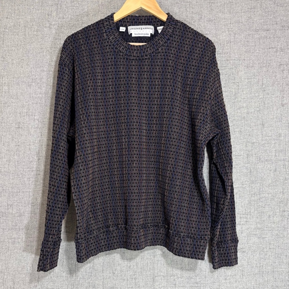 Jhane Barnes Mens Wool Blend Textured Stripe Sweater Large Woven in Japan Purple